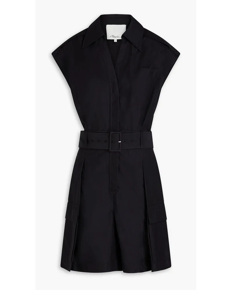 3.1 phillip lim Pleated belted cotton-blend poplin playsuit - Black Black