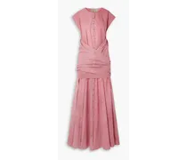Rose wrap-effect cotton maxi shirt dress - Pink