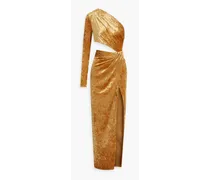 Lorinna one-sleeve cutout crushed-velvet maxi dress - Yellow