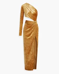 Ronny Kobo Lorinna one-sleeve cutout crushed-velvet maxi dress - Yellow Yellow