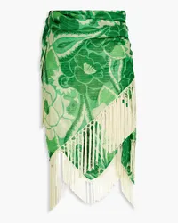 FARM Rio Fringed printed metallic voile pareo - Green Green