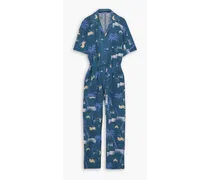 Apres Beach belted printed voile jumpsuit - Blue