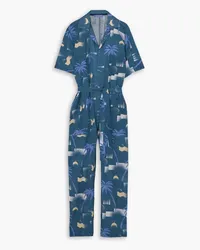 Paradised Apres Beach belted printed voile jumpsuit - Blue Blue