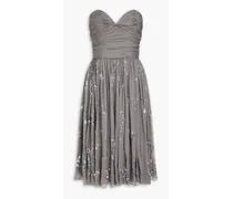 Strapless sequin-embellished plissé silk-chiffon dress - Gray