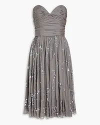 Oscar de la Renta Strapless sequin-embellished plissé silk-chiffon dress - Gray Gray