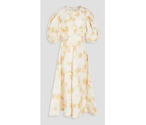Floral-print linen mid dress - White