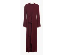 Tie-front pleated silk-crepe midi dress - Burgundy
