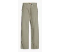 Cotton and linen-blend twill straight-leg pants - Green
