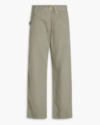 Brunello Cucinelli Cotton and linen-blend twill straight-leg pants - Green Green