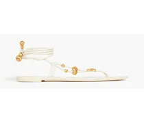 Bead-embellished leather sandals - White