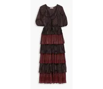 Emi tiered printed silk-crepon maxi dress - Burgundy