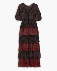 Ulla Johnson Emi tiered printed silk-crepon maxi dress - Burgundy Burgundy