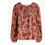 Issa gathered floral-print cotton-blend blouse - Red