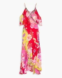 Camilla Cold-shoulder embellished printed maxi dress - Red Red