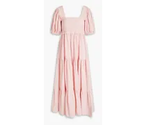 Shirred gingham cotton midi dress - Pink