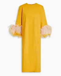 16ARLINGTON Billie feather-embellished cotton-blend midi dress - Yellow Yellow