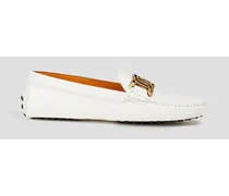 Chain-embellished leather loafers - White
