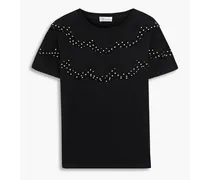 Printed silk-trimmed cotton-jersey T-shirt - Black