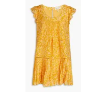 Maggie pintucked printed cotton and silk-blend voile mini dress - Yellow