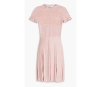 Pleated pointelle-knit wool mini dress - Pink