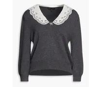 Broderie anglaise-trimmed wool-blend sweater - Gray