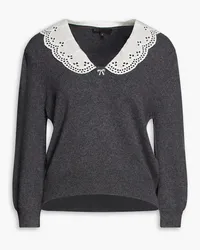 Maje Broderie anglaise-trimmed wool-blend sweater - Gray Gray