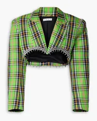 Area Cropped embellished checked wool-blend blazer - Green Green