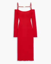 Jacquemus Sierra embellished ribbed-knit midi dress - Red Red