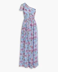 Mikael Aghal One-shoulder gathered floral-print crepe gown - Blue Blue