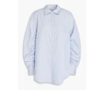 Ruched striped cotton-poplin shirt - Blue