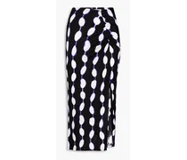 Cybele ruched printed jersey midi skirt - Black