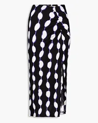 Diane von Furstenberg Cybele ruched printed jersey midi skirt - Black Black