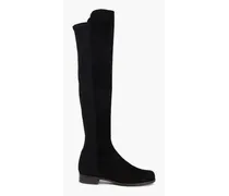 Suede and neoprene knee boots - Black