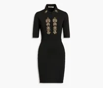 Embellished metallic ribbed-knit mini dress - Black