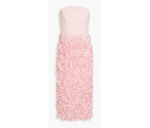 Strapless floral-appliquéd crepe midi dress - Pink
