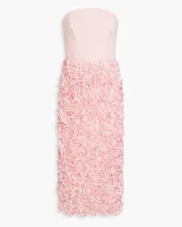 Marchesa Strapless floral-appliquéd crepe midi dress - Pink Pink