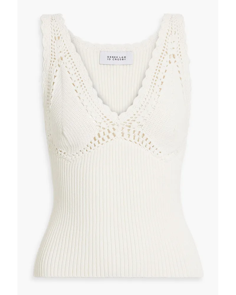 Sia crochet-trimmed ribbed cotton-blend top - White