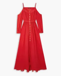 Balmain Cold-shoulder cotton-seersucker maxi dress - Red Red