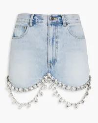 Area Crystal-embellished faded denim mini skirt - Blue Blue