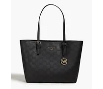 Perforated faux textured-leather tote - Black