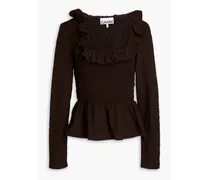 Ruffled shirred seersucker blouse - Brown