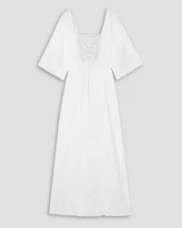 Miguelina Meredith open-back guipure lace-trimmed cotton maxi dress - White White