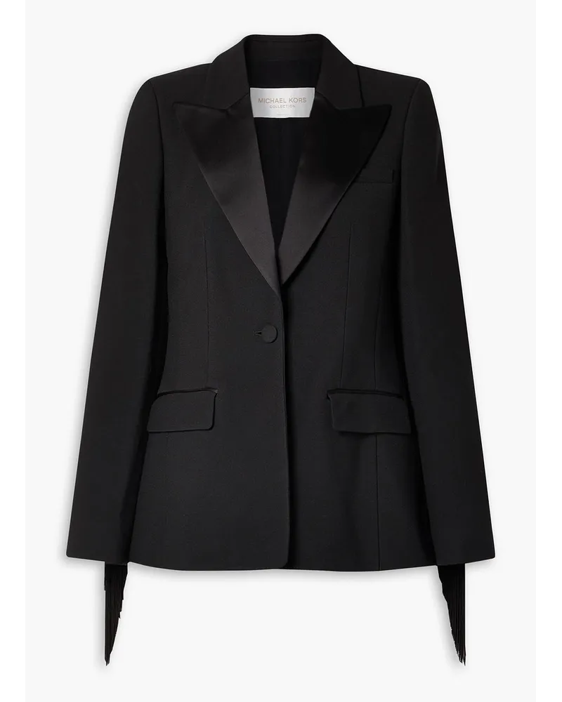 Michael Kors Satin-trimmed fringed crepe blazer - Black Black