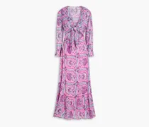 Hupa gathered printed cotton-voile maxi dress - Pink