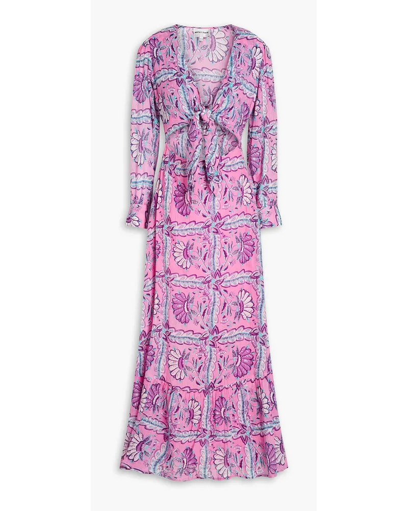 Antik Batik Hupa gathered printed cotton-voile maxi dress - Pink Pink