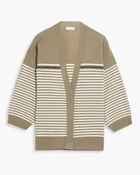 Brunello Cucinelli Bead-embellished striped wool, cashmere and silk-blend cardigan - Green Green