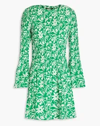 Maje Floral-print plissé-crepe mini dress - Green Green