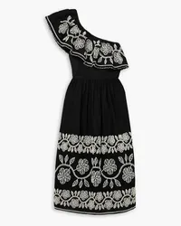 Sea Beck one-shoulder embellished cotton and linen-blend midi dress - Black Black