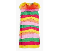 Tiered fringed color-block organza mini dress - Multicolor