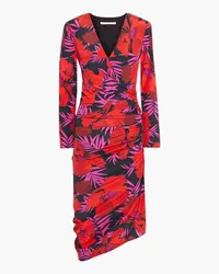 Veronica Beard Alvaro asymmetric ruched floral-print stretch-silk crepe de chine dress - Red Red